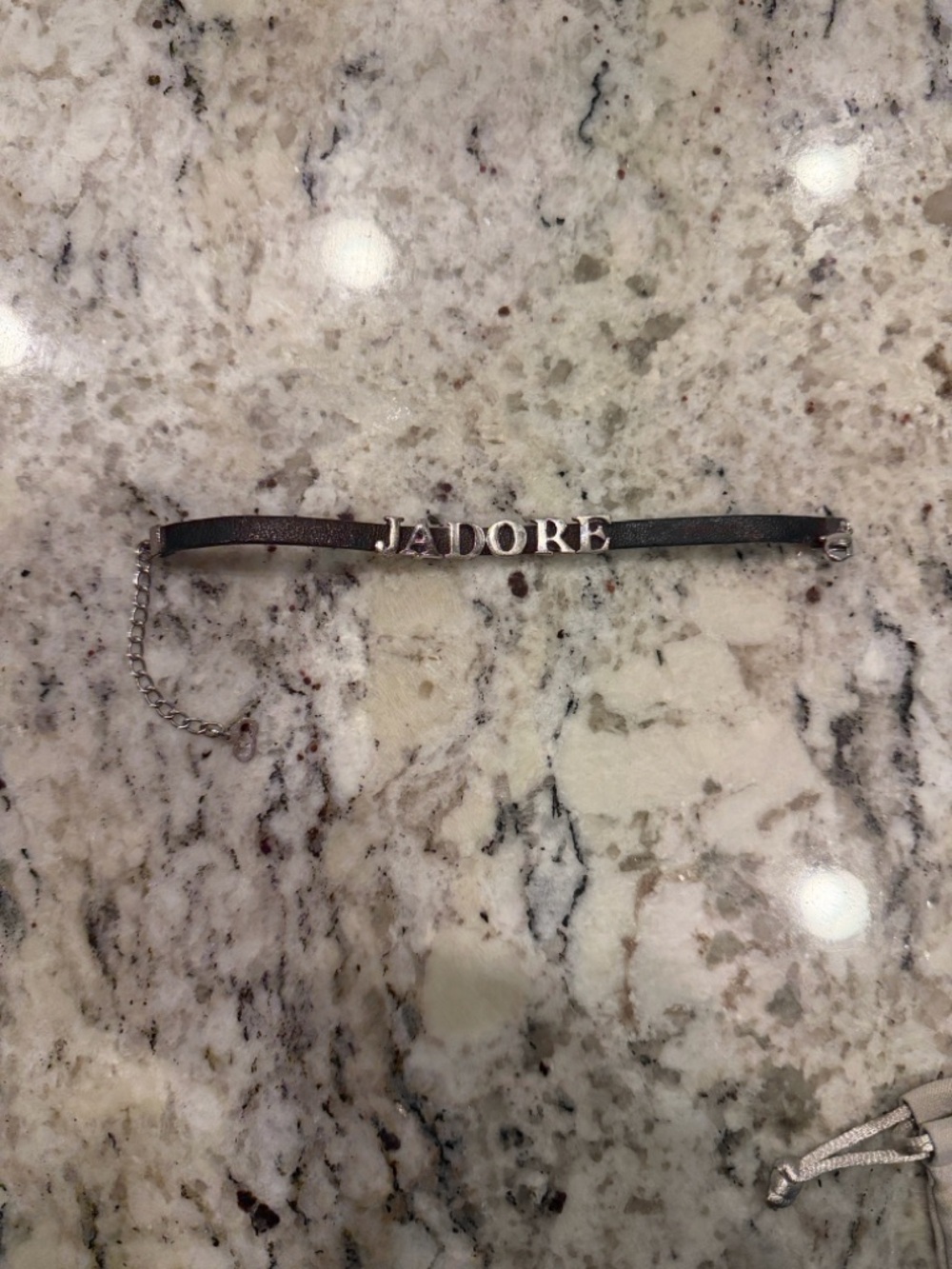 J'Adore Silver Letter Accent Black Leather Bracelet by DIOR - Picture 3 of 7